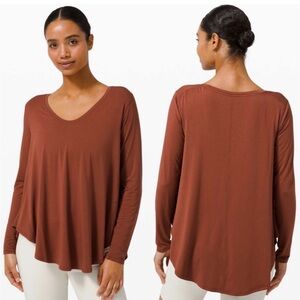 Lululemon Up for Down Time Long Sleeve Shirt | Silk Blend | Sz 6 Dark Terracota